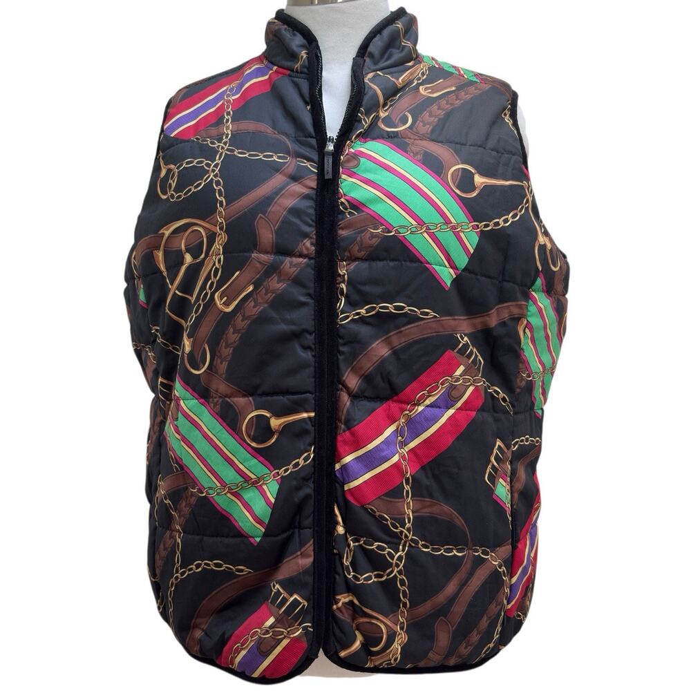 Lauren Ralph Lauren Equestrian Vest Women's 2X Reversible Quilted Navy Blue